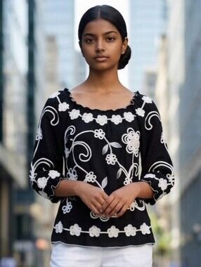 Once Again Embroidered Floral Peasant Blouse